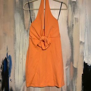 Bebe Halter bodycon with Deep V and Bow